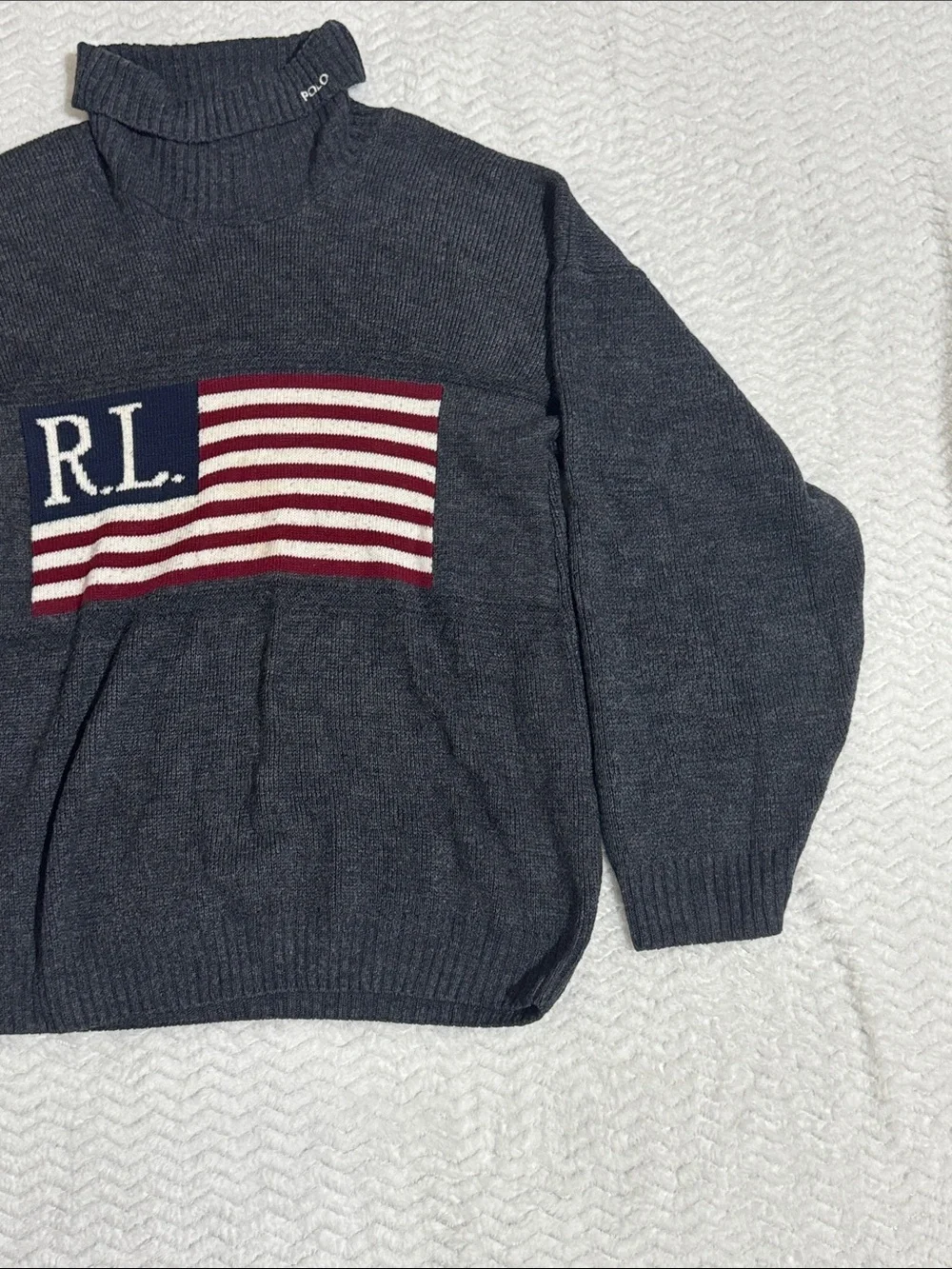Vintage Ralph Lauren Polo Sport American Flag Turtleneck Knit Sweater Men Large